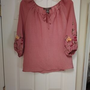 Olivia and Martin Rose Blouse with Embroidered Sleeves